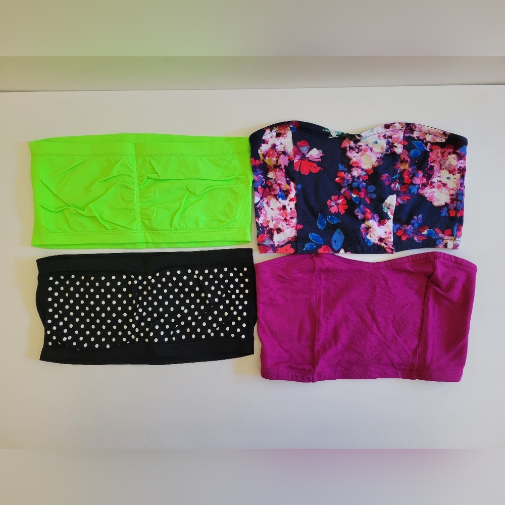 Women's & Girl's Tube Top Stretchy Strapless Non-Padded Bandeau Bundle